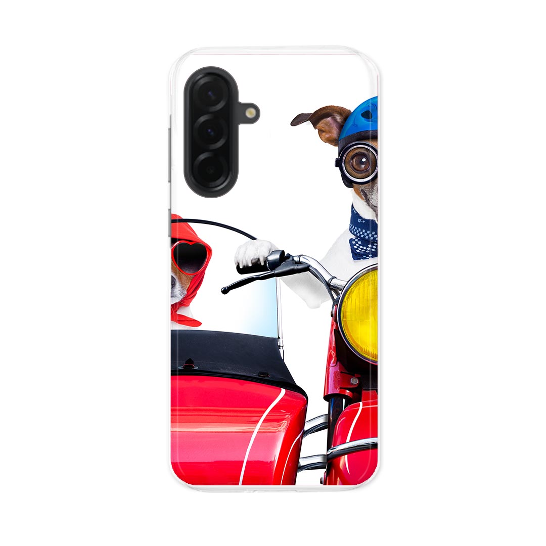 Galaxy A36 5G 用 スマホカバー SC-54F / SCG34 共通対応 共通対応 sc54f ケース カバー ハードケース 008126 写真　犬　バイク　赤　レッド