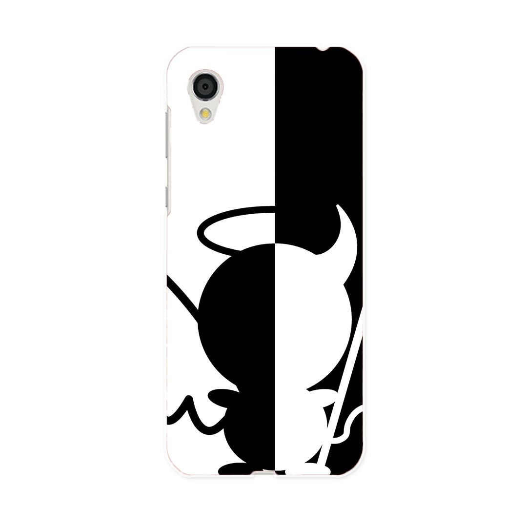 SH-01L AQUOS sense2 アクオス センスツー docomo ドコモ sh01l スマホ カバー スマホケース スマホカバー PC ハードケース 007761 白黒　天使　悪魔　ブラック