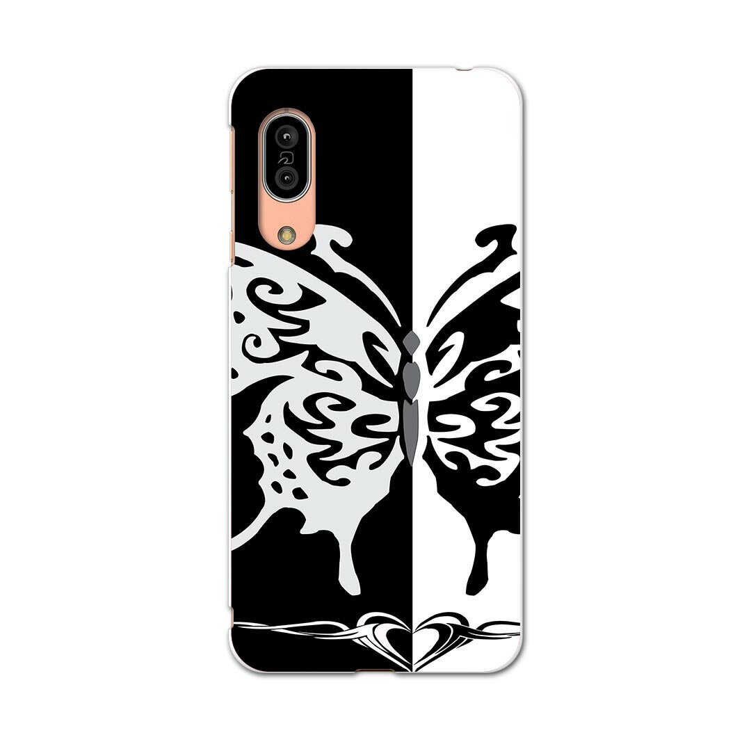 SH-02M AQUOS sense3 アクオス センススリー sh02m docomo ドコモ スマホ カバー 全機種対応 あり ケース スマホケース スマホカバー TPU ソフトケース 004887 蝶　白　黒