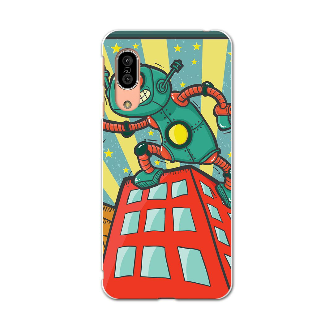 AQUOS sense3 SH-02M アクオス センススリー sh02m 専用ソフトケース スマホカバー カバー ケース tpu ソフト ケース 008742 ロボット　イラスト　レトロ