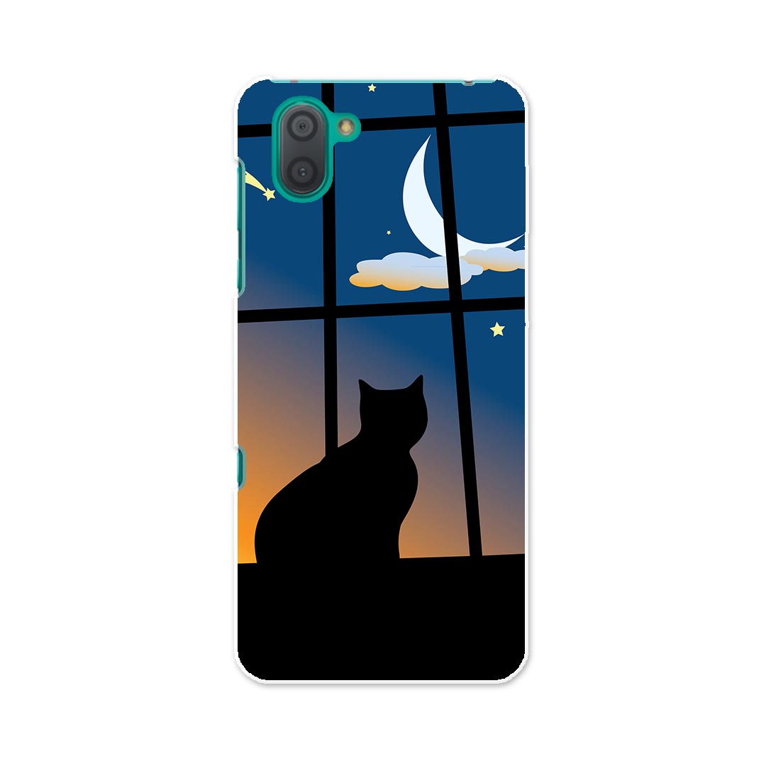 SHV44 AQUOS R3 アクオス アールスリー au エーユー shv44 スマホ カバー 全機種対応 あり ケース スマホケース スマホカバー TPU ソフトケース 001048 猫　三日月