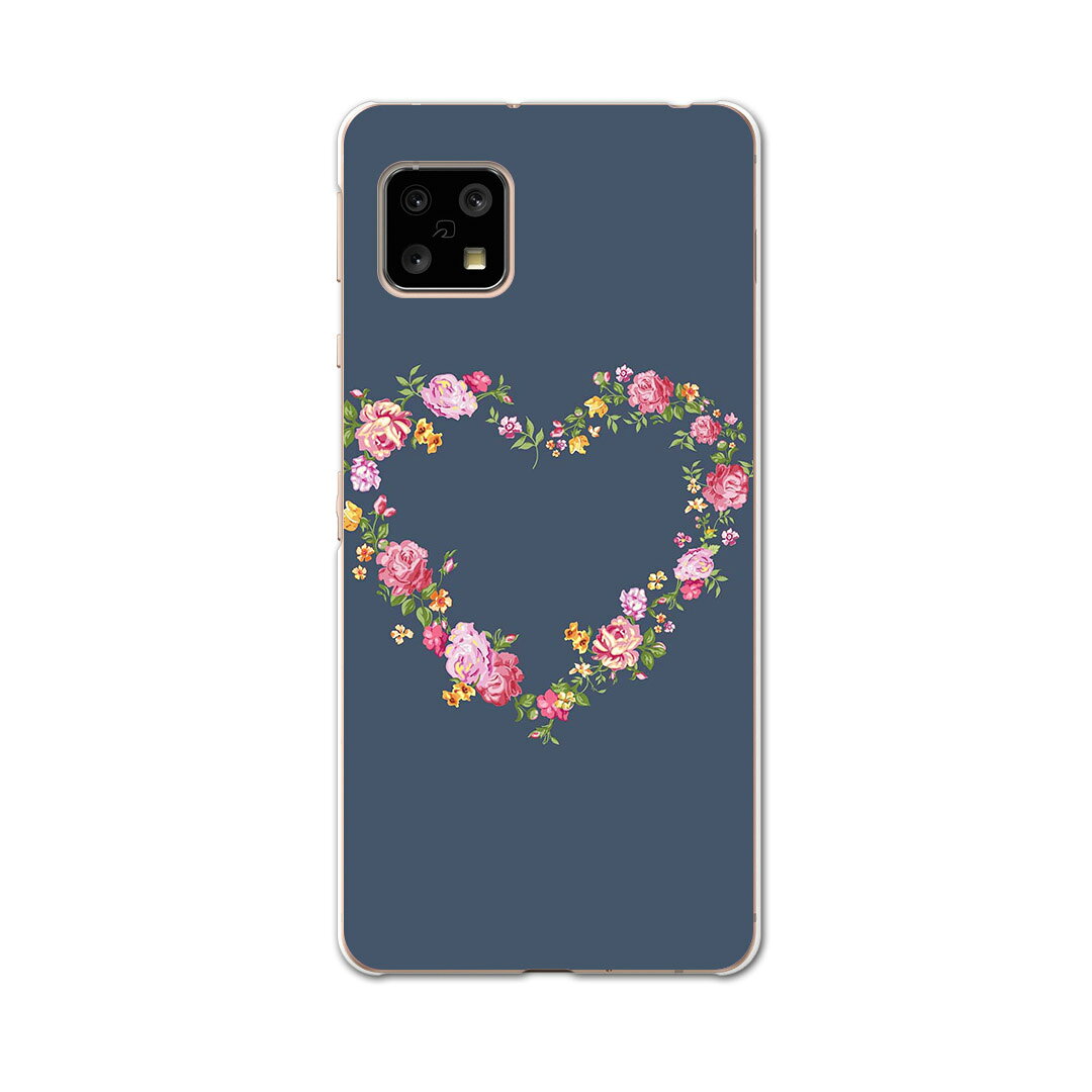 AQUOS sense5G 専用ケース ハードケース SHG03 au igcase スマホカバー カバー ケース 011109 ハート　花　ネイビー