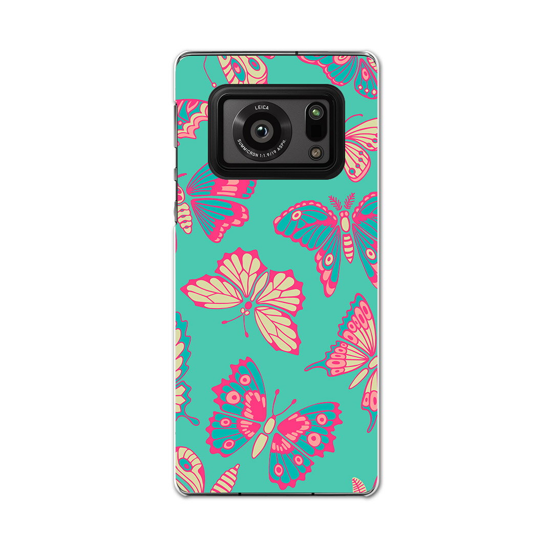 AQUOS R6 SH-51B SHARP シャープ アクオス docomo ドコモ スマホ カバー ケース スマホケース スマホカバー PC ハードケース 011153 蝶　エスニック　緑