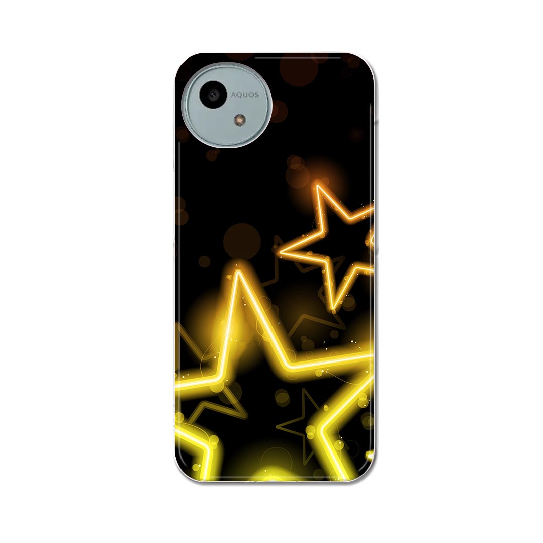 AQUOS wish4 用 ハードケース SH-52E / A402SH 共通対応 ハード ケース sh52e 対応 ケース カバー 002285 星　ネオン　黄色