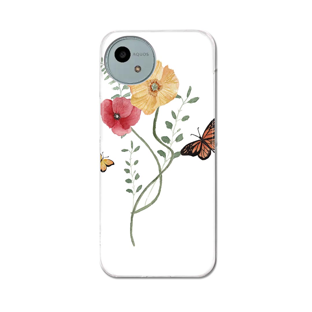 AQUOS wish4 用 ハードケース SH-52E / A402SH 共通対応 ハード ケース sh52e 対応 ケース カバー 031837 花 蝶々 イエロー