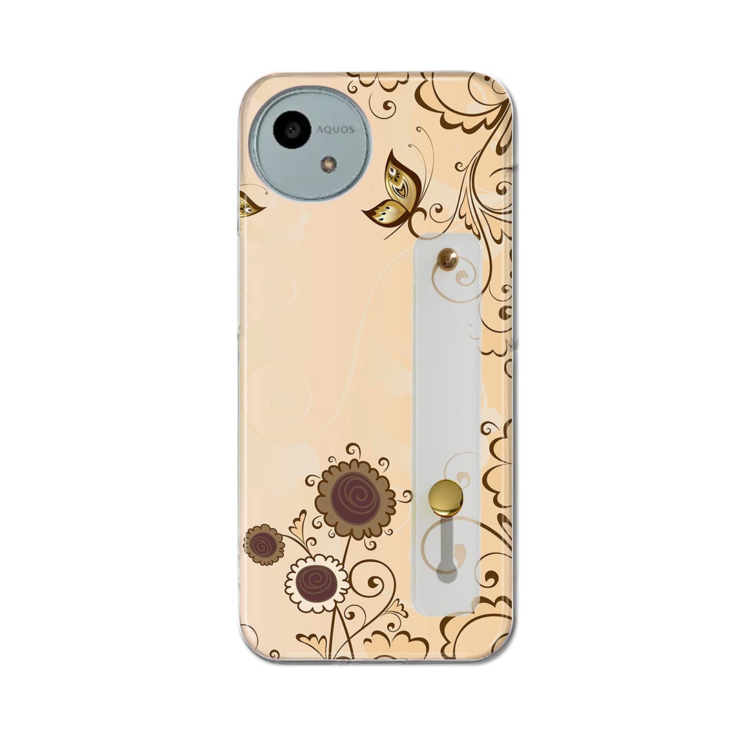【送料無料】AQUOS wish4 用 SH-52E / A402SH 共通対応 ハードケース スマホ ベルト付 スマホバンド 落下防止 シリコン スタンド機能付 スリム 背面 片手持ち カバー 携帯リング フィンガーリング 角度調整 001884 花 レトロ