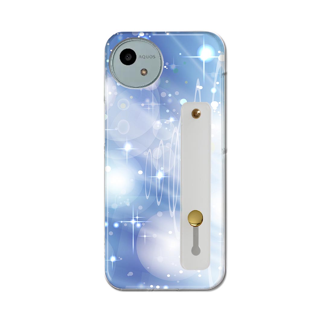 樂天商城 - 【送料無料】AQUOS wish4 用 SH-52E / A402SH 共通対応 ハードケース スマホ ベルト付 スマホバンド 落下防止 シリコン スタンド機能付 スリム 背面 片手持ち カバー 携帯リング フィンガーリング 角度調整 002190 模様 青 キラキラ