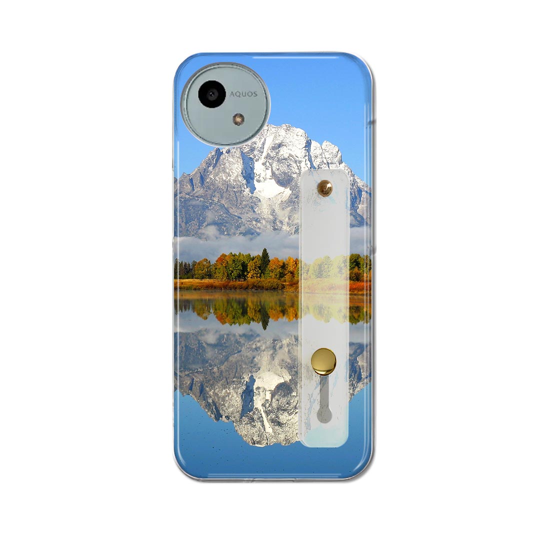 樂天商城 - 【送料無料】AQUOS wish4 用 SH-52E / A402SH 共通対応 ハードケース スマホ ベルト付 スマホバンド 落下防止 シリコン スタンド機能付 スリム 背面 片手持ち カバー 携帯リング フィンガーリング 角度調整 008162 写真 風景 山 湖 空