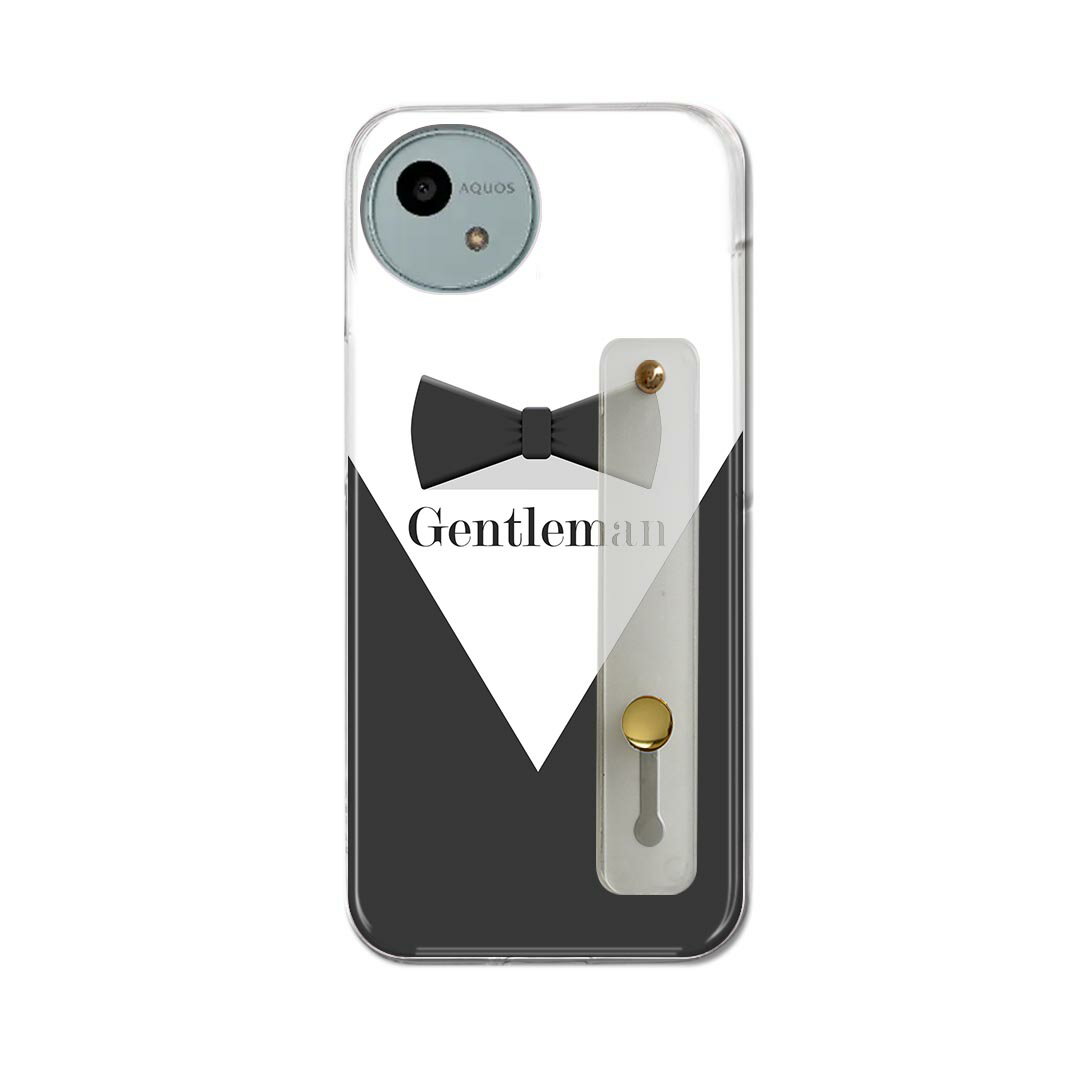 【送料無料】AQUOS wish4 用 SH-52E / A402SH 共通対応 ハードケース スマホ ベルト付 スマホバンド 落下防止 シリコン スタンド機能付 スリム 背面 片手持ち カバー 携帯リング フィンガーリング 角度調整 010522 蝶ネクタイ おしゃれ 英語