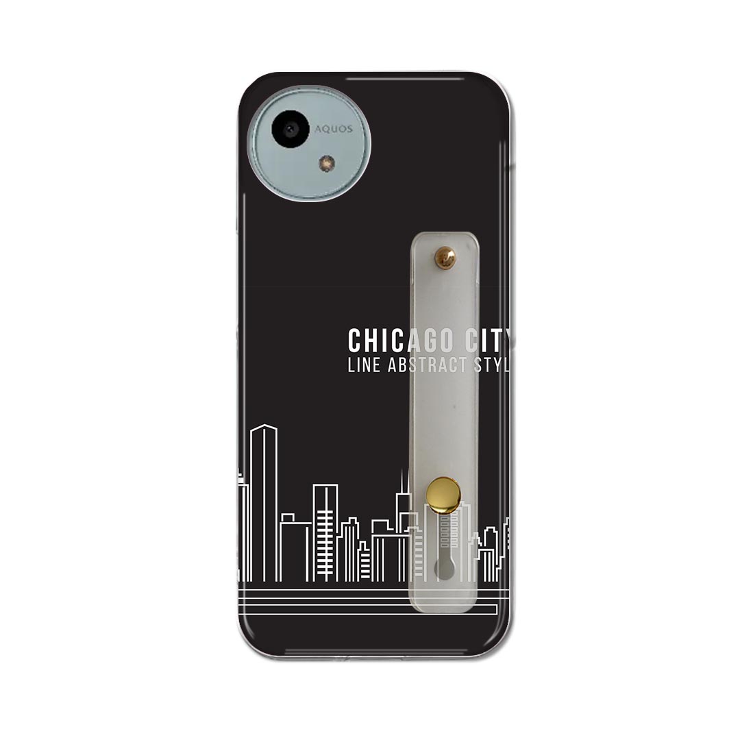 【送料無料】AQUOS wish4 用 SH-52E / A402SH 共通対応 ハードケース スマホ ベルト付 スマホバンド 落下防止 シリコン スタンド機能付 スリム 背面 片手持ち カバー 携帯リング フィンガーリング 角度調整 011352 シカゴ 外国 街並み