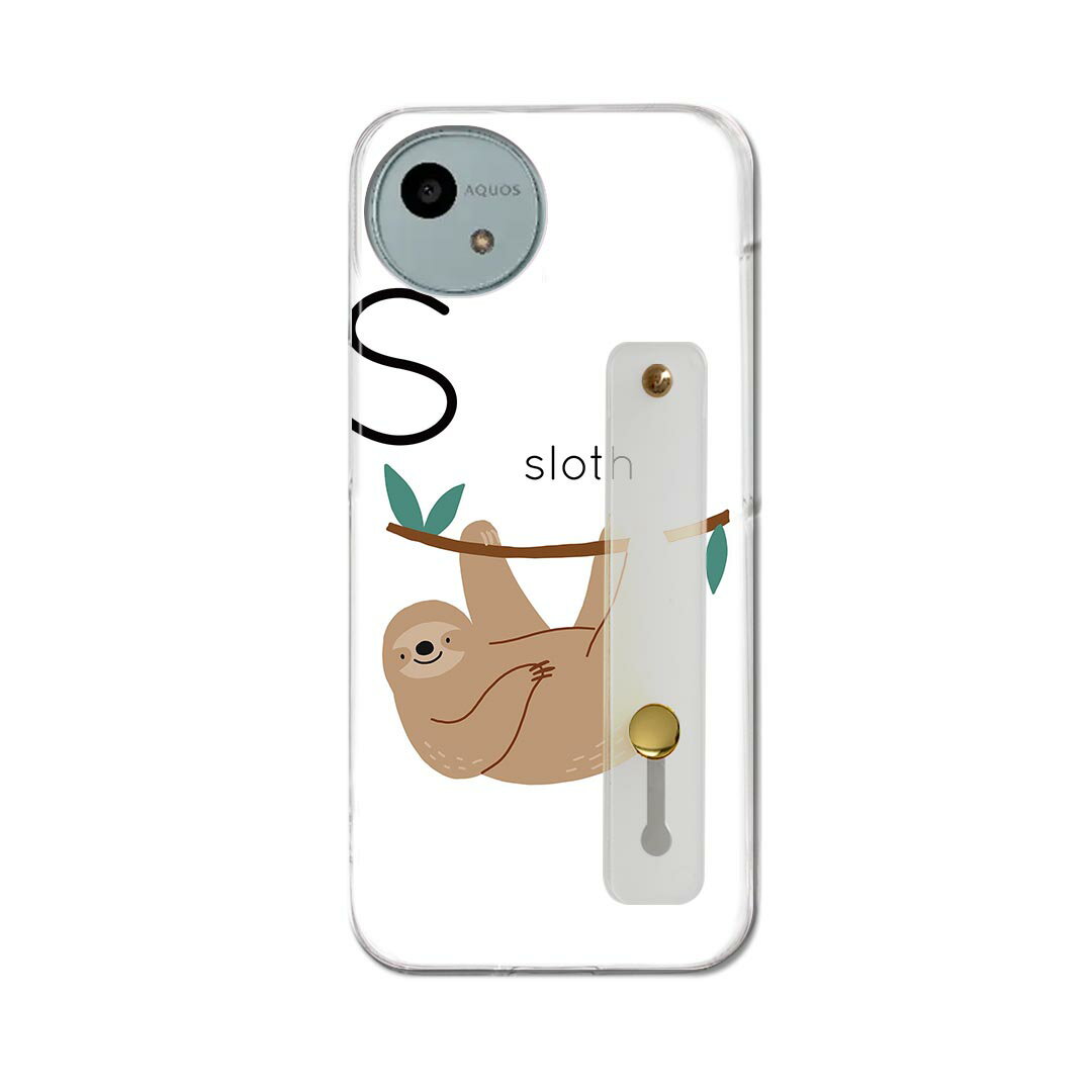 【送料無料】AQUOS wish4 用 SH-52E / A402SH 共通対応 ハードケース スマホ ベルト付 スマホバンド 落下防止 シリコン スタンド機能付 スリム 背面 片手持ち カバー 携帯リング フィンガーリング 角度調整 019952 S sloth ナマケモノ
