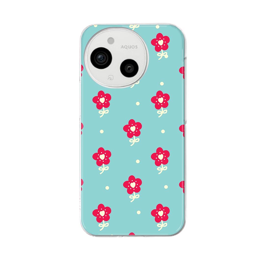 AQUOS sense9 用 スマホケース SH-53E / SHG14 / SH-M29 共通対応 sh53e ケース カバー ハードケース 008170 花 水色 赤 レッド 模様