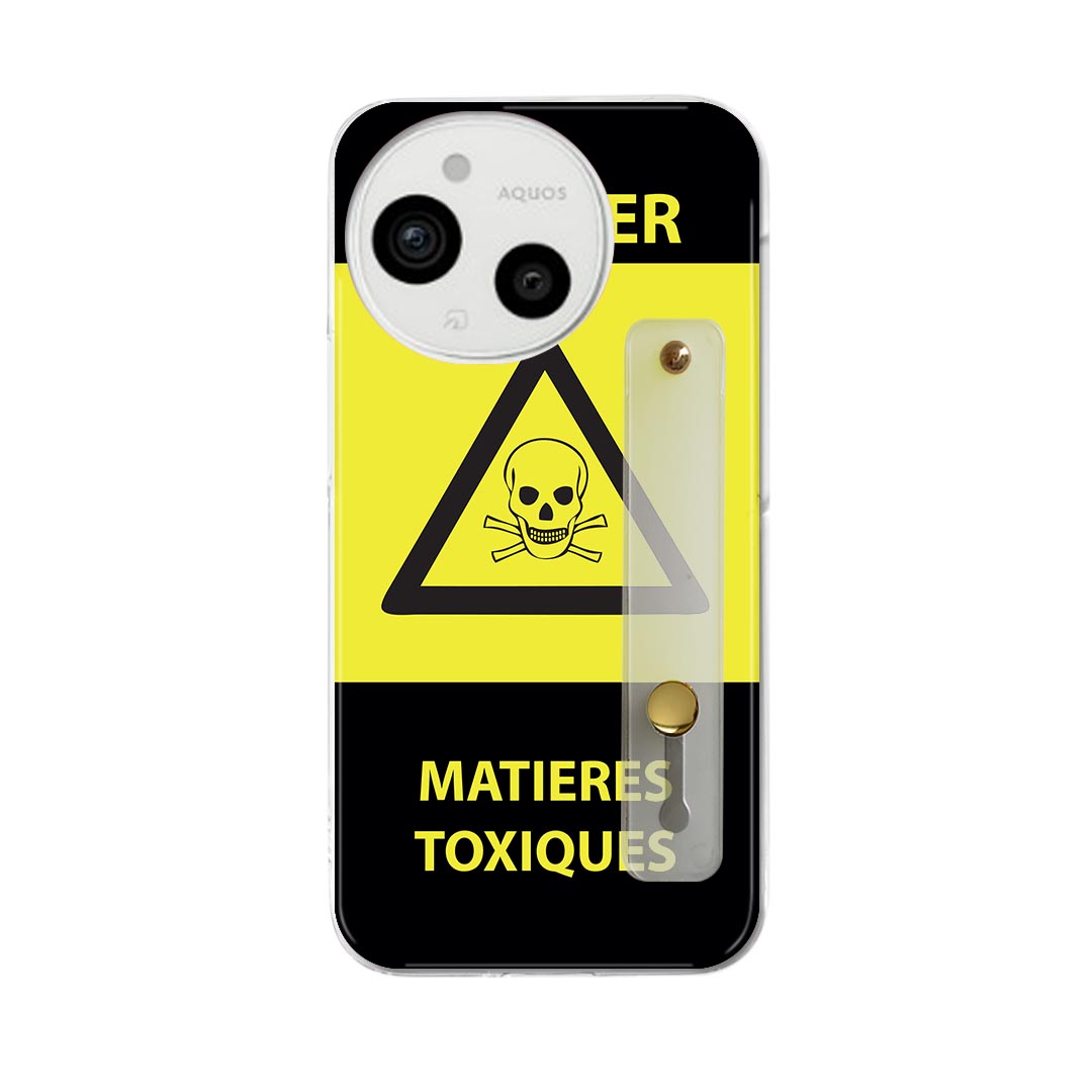 AQUOS Sense9 / sense10 ケース SH-53E SHG14 SH-M29 / SH-53F SH-M33 対応ケース 各種共通対応 ハードケース スマホ ベルト付 スマホバンド 落下防止 シリコン スタンド機能付 片手持ち カバー 携帯リング フィンガーリング 角度調整 000041 危険看板ガイコツ