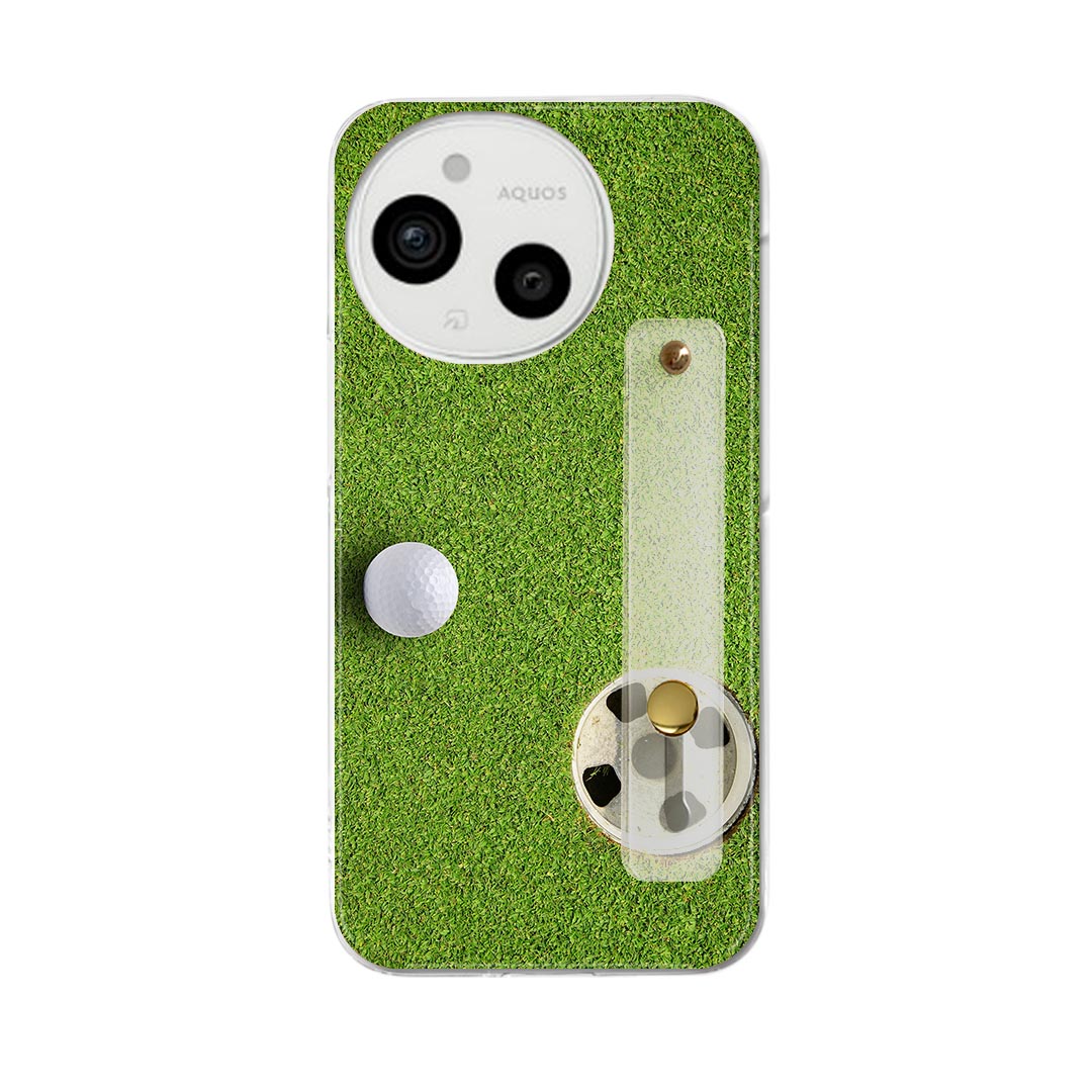 AQUOS Sense9 / sense10 ケース SH-53E SHG14 SH-M29 / SH-53F SH-M33 対応ケース 各種共通対応 ハードケース スマホ ベルト付 スマホバンド 落下防止 シリコン スタンド機能付 片手持ち カバー 携帯リング フィンガーリング 角度調整 000206 ゴルフショット芝生