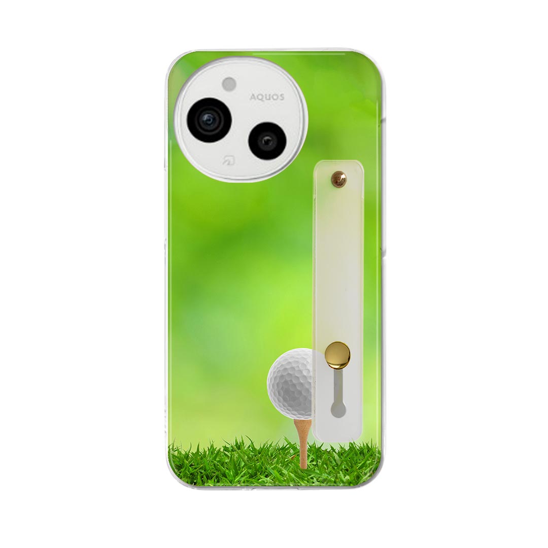 AQUOS Sense9 / sense10 ケース SH-53E SHG14 SH-M29 / SH-53F SH-M33 対応ケース 各種共通対応 ハードケース スマホ ベルト付 スマホバンド 落下防止 シリコン スタンド機能付 片手持ち カバー 携帯リング フィンガーリング 角度調整 000218 ゴルフショット芝生