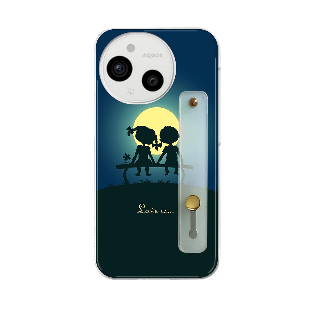 AQUOS Sense9 / sense10 ケース SH-53E SHG14 SH-M29 / SH-53F SH-M33 対応ケース 各種共通対応 ハードケース スマホ ベルト付 スマホバンド 落下防止 シリコン スタンド機能付 片手持ち カバー 携帯リング フィンガーリング 角度調整 001056 カップル満月