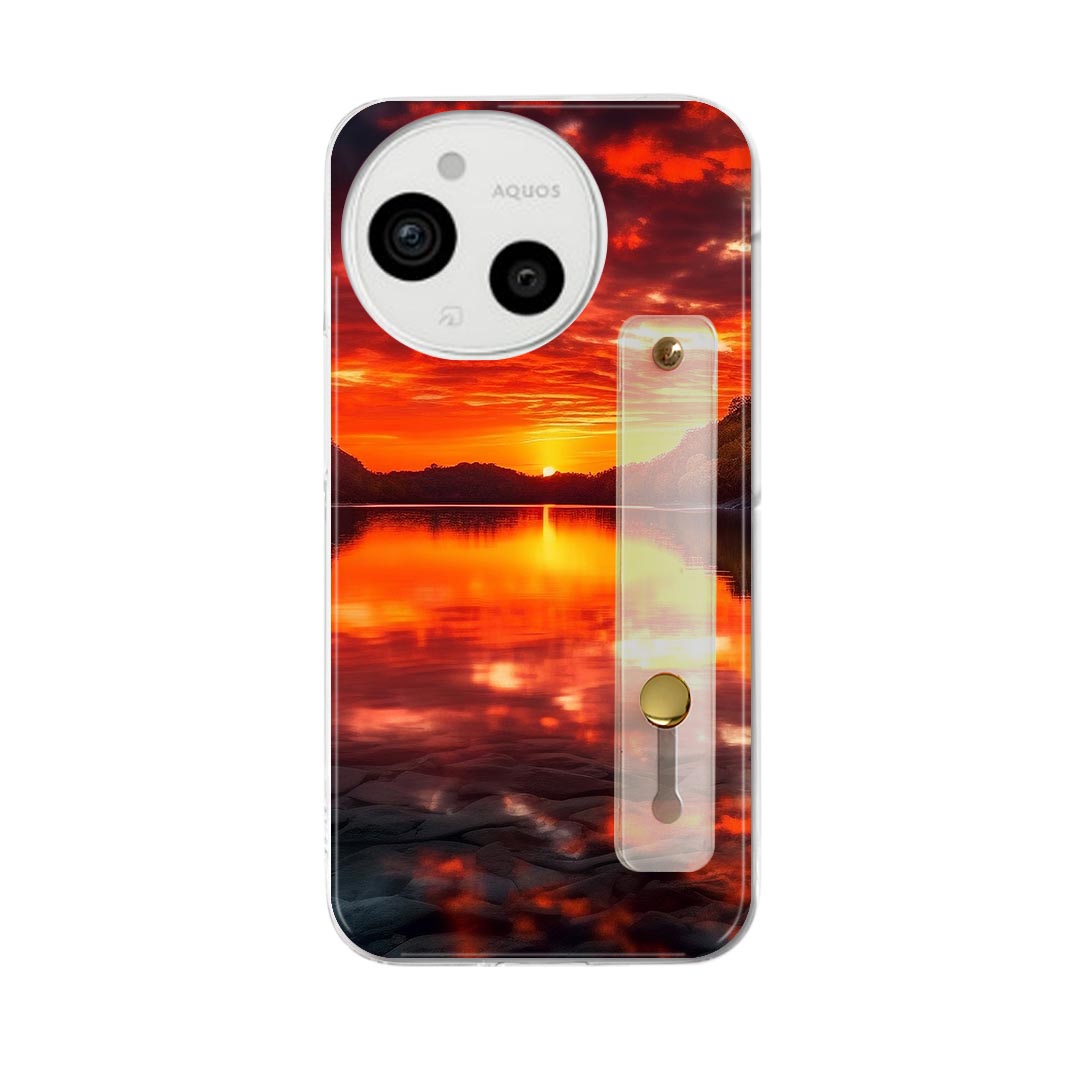 AQUOS Sense9 / sense10 ケース SH-53E SHG14 SH-M29 / SH-53F SH-M33 対応ケース 各種共通対応 ハードケース スマホ ベルト付 スマホバンド 落下防止 シリコン スタンド機能付 片手持ち カバー 携帯リング フィンガーリング 角度調整 033771 夕日景色