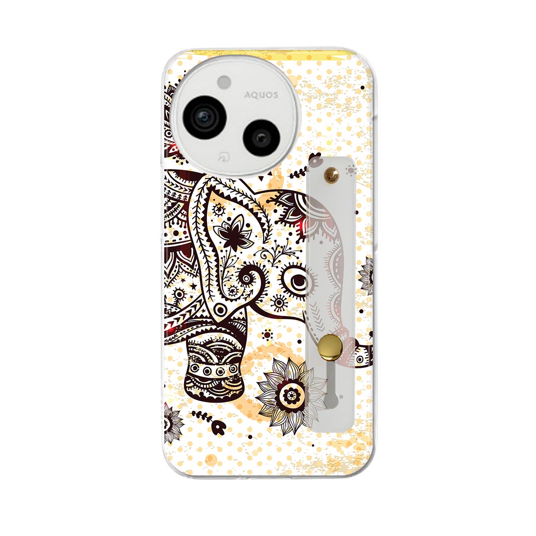 AQUOS Sense9 / sense10 ケース SH-53E SHG14 SH-M29 / SH-53F SH-M33 対応ケース 各種共通対応 ハードケース スマホ ベルト付 スマホバンド 落下防止 シリコン スタンド機能付 片手持ち カバー 携帯リング フィンガーリング 角度調整 006120 象文様イラスト(2.0)