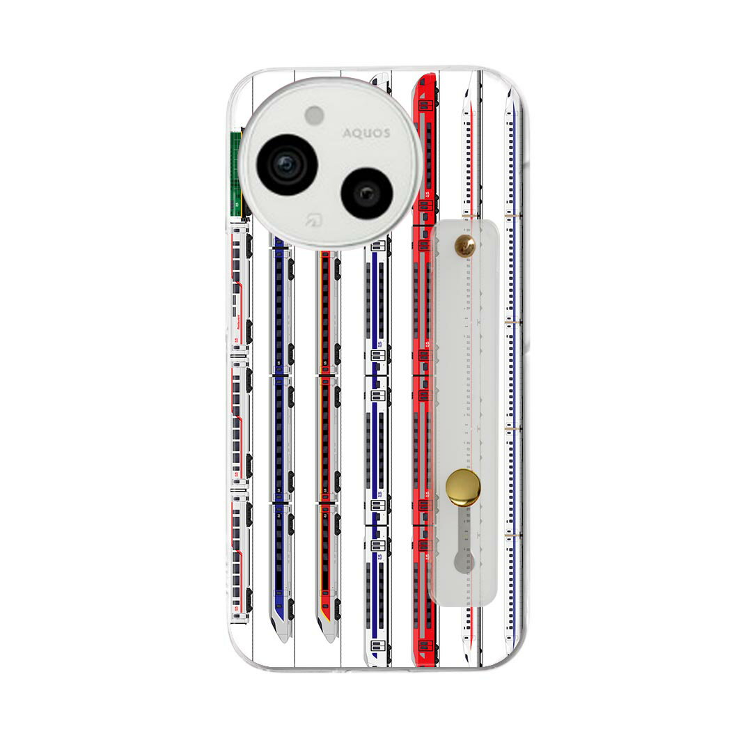 AQUOS Sense9 / sense10 ケース SH-53E SHG14 SH-M29 / SH-53F SH-M33 対応ケース 各種共通対応 ハードケース スマホ ベルト付 スマホバンド 落下防止 シリコン スタンド機能付 片手持ち カバー 携帯リング フィンガーリング 角度調整 013216 乗り物新幹線電車