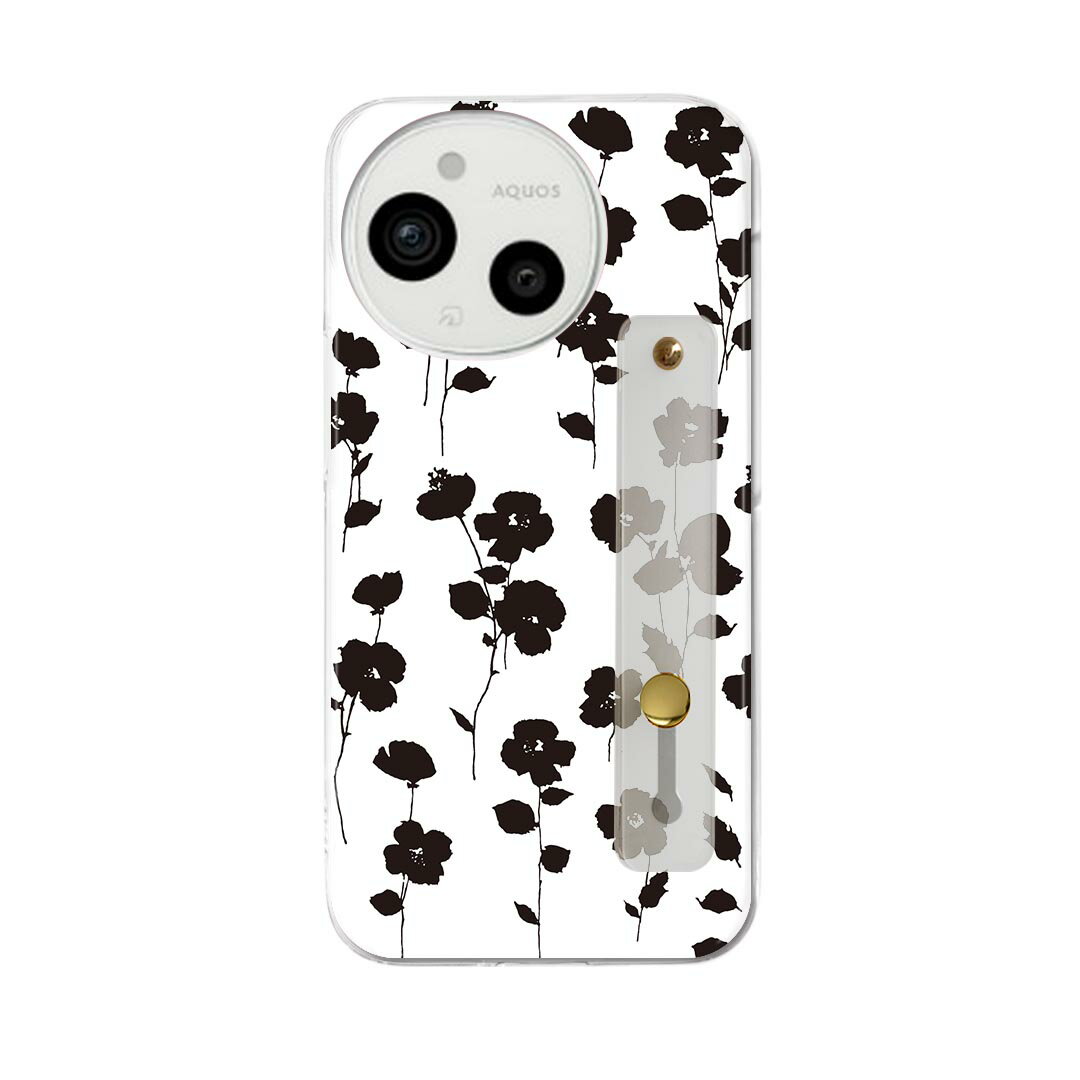 AQUOS Sense9 / sense10 ケース SH-53E SHG14 SH-M29 / SH-53F SH-M33 対応ケース 各種共通対応 ハードケース スマホ ベルト付 スマホバンド 落下防止 シリコン スタンド機能付 片手持ち カバー 携帯リング フィンガーリング 角度調整 014436 小花柄黒花(2.0)