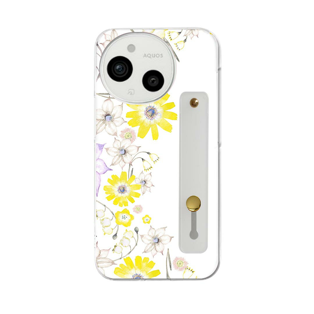 AQUOS Sense9 / sense10 ケース SH-53E SHG14 SH-M29 / SH-53F SH-M33 対応ケース 各種共通対応 ハードケース スマホ ベルト付 スマホバンド 落下防止 シリコン スタンド機能付 片手持ち カバー 携帯リング フィンガーリング 角度調整 015595 パンジー花植物手書き