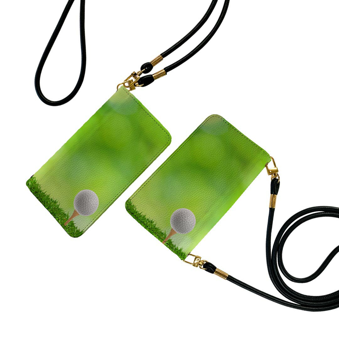 AQUOS R6 SH-51B アクオス ストラップ付き sh51b ケース ショルダー スマホ 落下防止 手帳型 マグネット式 ピタッと閉まる スマホカバー 肩掛け 斜めかけ 000218 ゴルフ　ショット　芝生