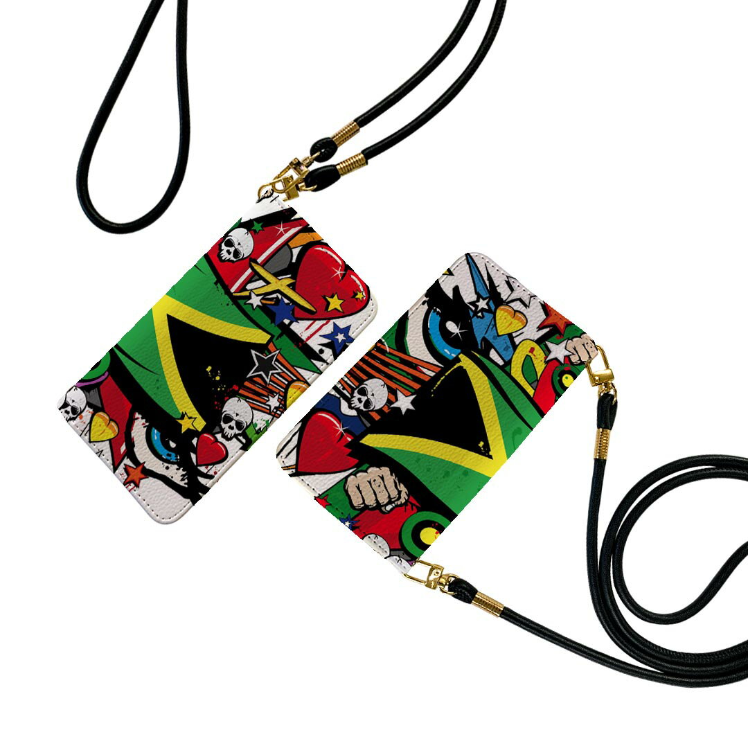 Xperia 1 VII SO-51F 用 エクスペリア 手帳型ケース ストラップ付き ショルダー スマホ 落下防止 手帳型 マグネット式 ピタッと閉まる スマホカバー 肩掛け 斜めかけ 000270 ジャマイカ　レゲエ　HIPHOP