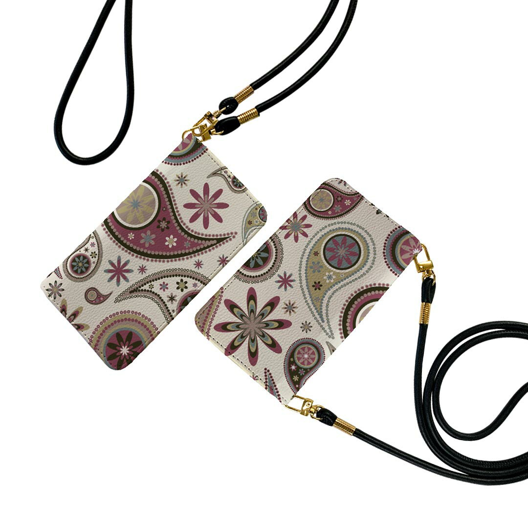 iPhone16plus 6.7インチ 専用 各キャリア iPhone 16 plus 共通対応 手帳型 ケース カバー iphone16plus 対応 ストラップ付き ショルダー スマホ 落下防止 手帳型 マグネット式 ピタッと閉まる スマホカバー 肩掛け 斜めかけ 000793 ペイズリー　花(2.0)