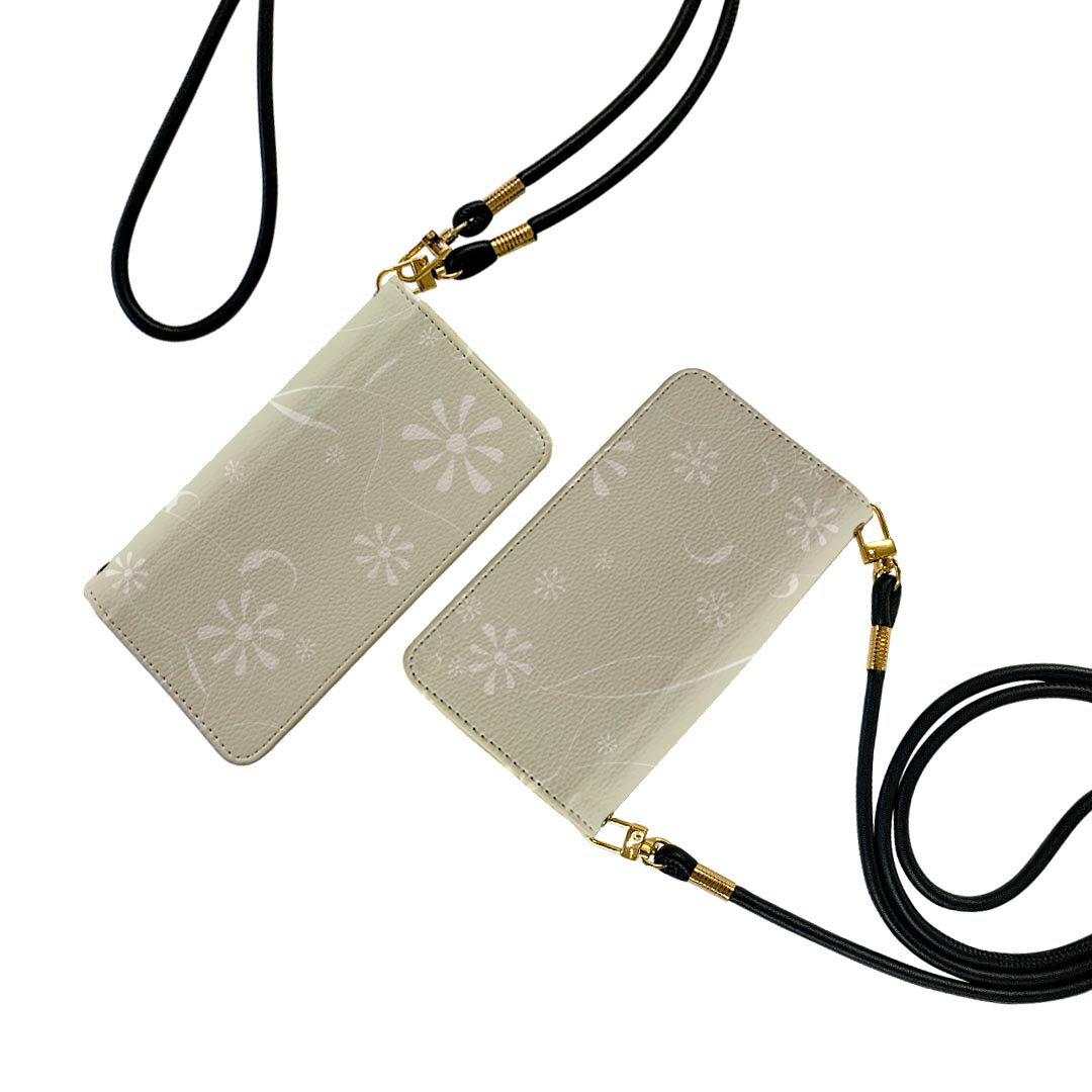 AQUOS sense6 SH-54B SHG05 ストラップ付き sh54b ケース ショルダー スマホ 落下防止 手帳型 マグネット式 ピタッと閉まる スマホカバー 肩掛け 斜めかけ 000798 花　リーフ