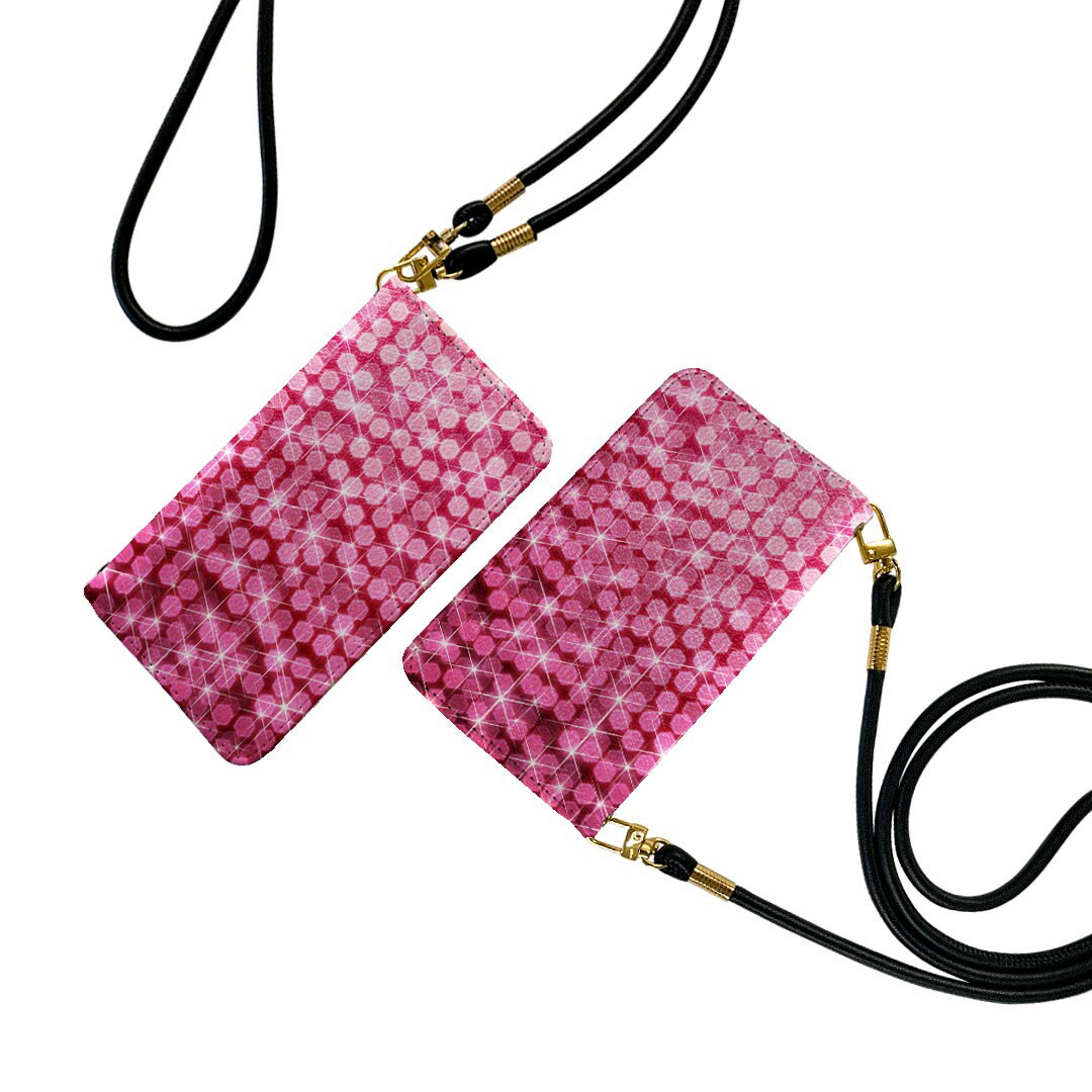 AQUOS R6 SH-51B アクオス ストラップ付き sh51b ケース ショルダー スマホ 落下防止 手帳型 マグネット式 ピタッと閉まる スマホカバー 肩掛け 斜めかけ 000828 キラキラ　ピンクのサムネイル