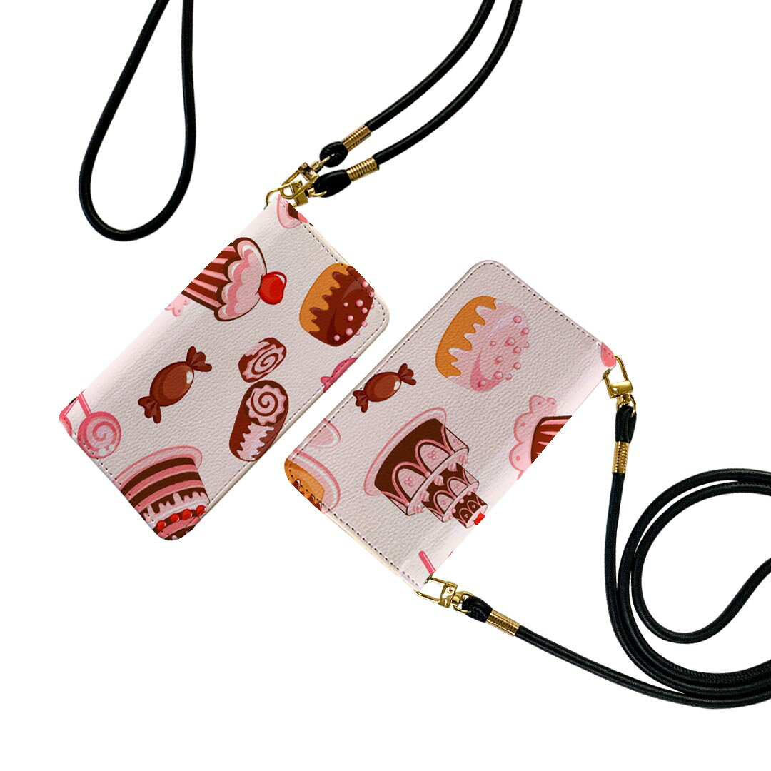 AQUOS sense SH-01K アクオスセンス ストラップ付き sh01k ケース ショルダー スマホ 落下防止 手帳型 マグネット式 ピタッと閉まる スマホカバー 肩掛け 斜めかけ 000833 スイーツ　ケーキのサムネイル