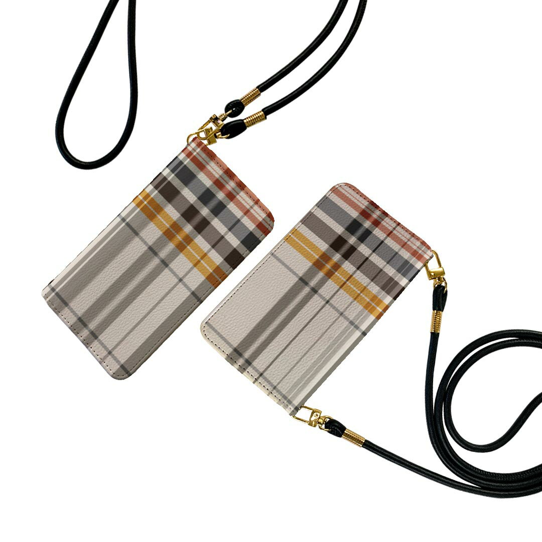 iPhone13 mini 5.4インチ 専用 各キャリア対応 手帳型ケース ストラップ付き ショルダー スマホ 落下防止 手帳型 マグネット式 ピタッと閉まる スマホカバー 肩掛け 斜めかけ 000961 チェック　ベージュ