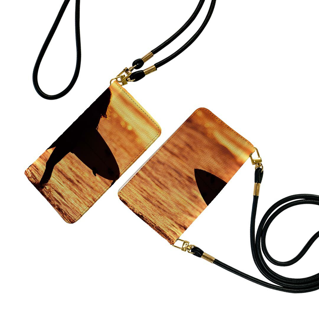 Xperia 10 VII 用 SO-52F / SOG16 / XQ-FE44 共通対応 手帳型ケース ストラップ付き ショルダー スマホ 落下防止 手帳型 マグネット式 ピタッと閉まる スマホカバー 肩掛け 斜めかけ 001166 サーフィン 夕日