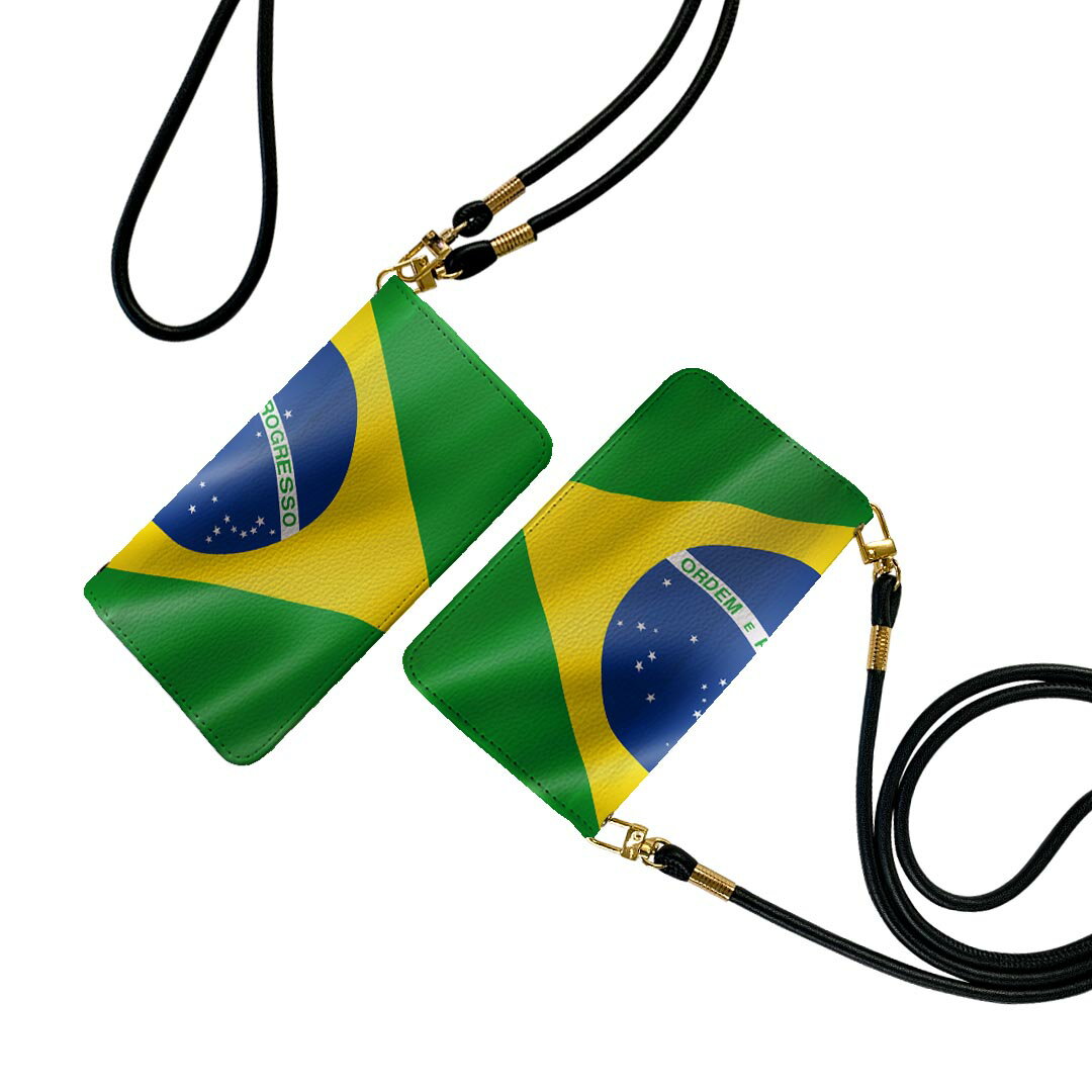 Xperia 10 VI 用 SO-52E / SOG14 / A402SO / 共通対応 手帳型 so52e ケース カバー ストラップ付き ショルダー スマホ 落下防止 手帳型 マグネット式 ピタッと閉まる スマホカバー 肩掛け 斜めかけ 001190 ブラジル　国旗