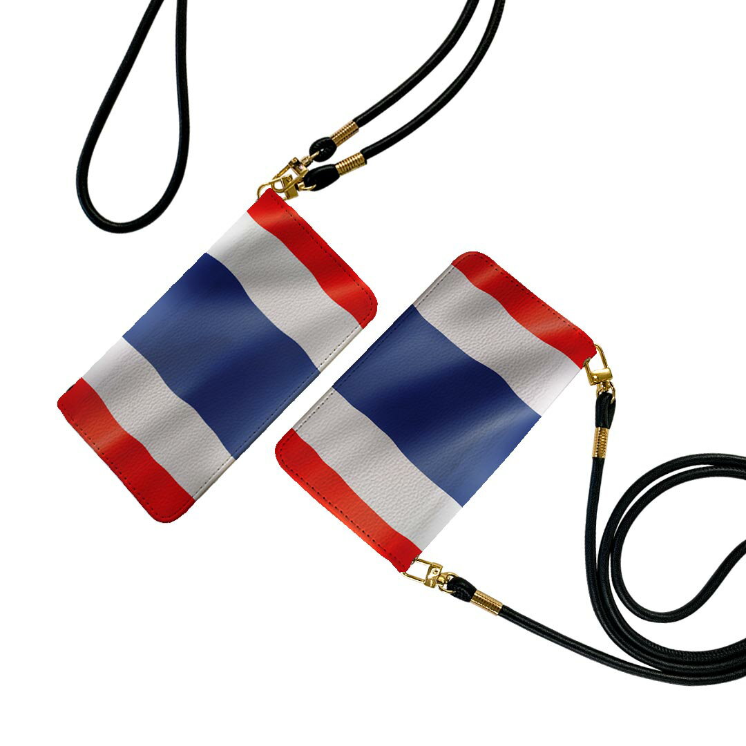 iPhone14 6.1インチ 専用 各キャリア iPhone 14 共通対応 ストラップ付き iphone14 ケース ショルダー スマホ 落下防止 手帳型 マグネット式 ピタッと閉まる スマホカバー 肩掛け 斜めかけ 001195 タイ　国旗