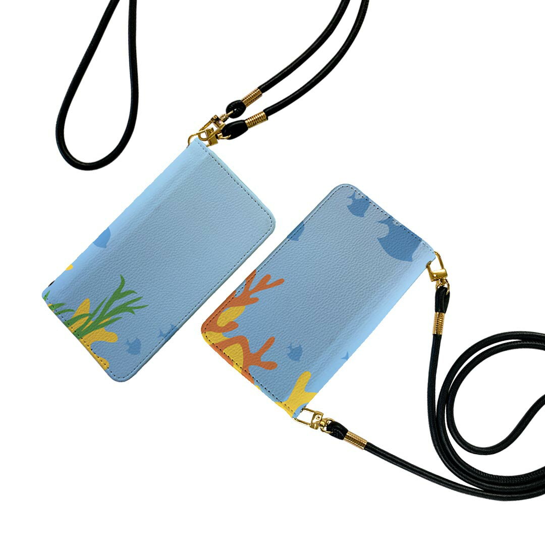 iPhone XS Max iPhone 10S Max アイフォーン iphonexsmax ストラップ付き ケース ショルダー スマホ 落下防止 手帳型 マグネット式 ピタッと閉まる スマホカバー 肩掛け 斜めかけ 001392 海　魚　海藻