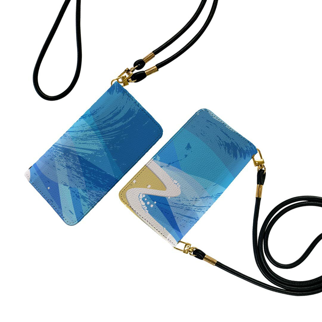 Xperia 5 III エクスペリア SO-53B SOG05 ストラップ付き so53b ケース ショルダー スマホ 落下防止 手帳型 マグネット式 ピタッと閉まる スマホカバー 肩掛け 斜めかけ 001407 海　太陽