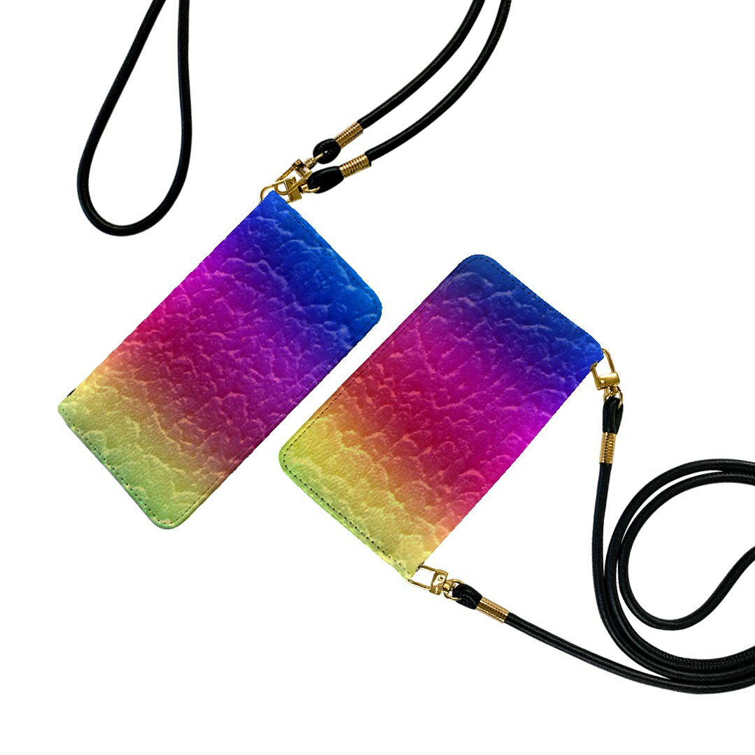 Xperia 10 V SO-52D / SOG11 / A302SO / XQ-DC44 エクスペリア テン マークファイブ 共通対応 ストラップ付き so52d ケース ショルダー スマホ 落下防止 手帳型 マグネット式 ピタッと閉まる スマホカバー 肩掛け 斜めかけ 001564 虹色　カラフル