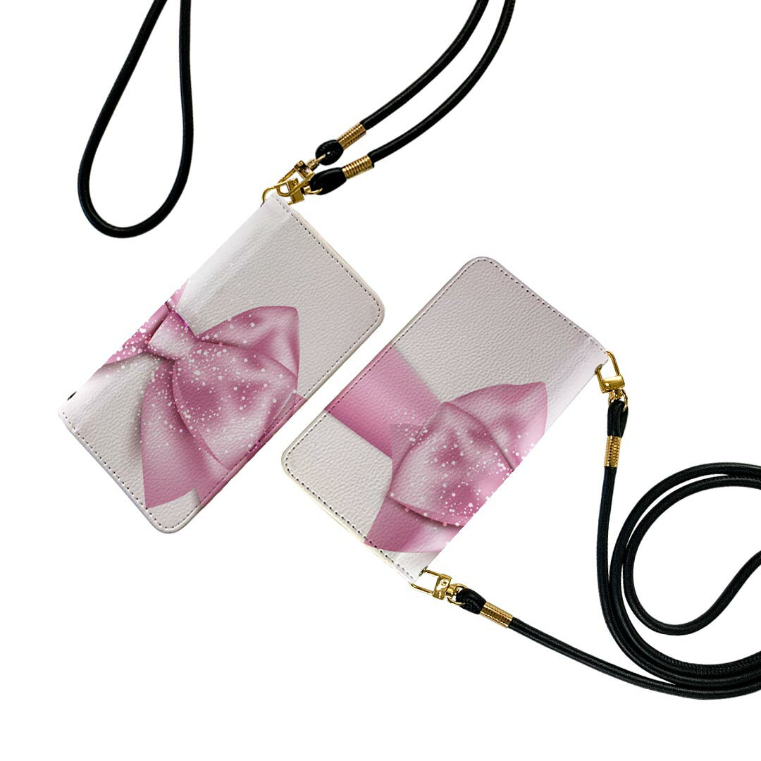 iPhone7plus / iPhone8plus / iPhone6plus / iPhone6splus 用 手帳型ケース ストラップ付き ショルダー スマホ 落下防止 手帳型 マグネット式 ピタッと閉まる スマホカバー 肩掛け 斜めかけ 001633 リボン