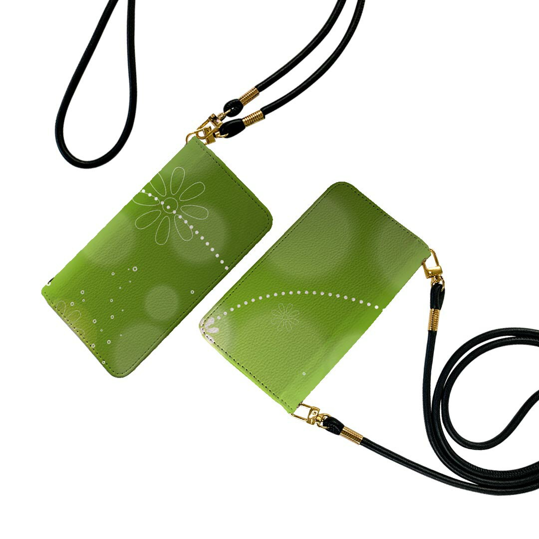 AQUOS R9 用 ケース SH-51E / A401SH 共通対応 手帳型 ケース カバー sh51e 対応 ストラップ付き ショルダー スマホ 落下防止 マグネット式 ピタッと閉まる スマホカバー 肩掛け 斜めかけ 001828 花 緑