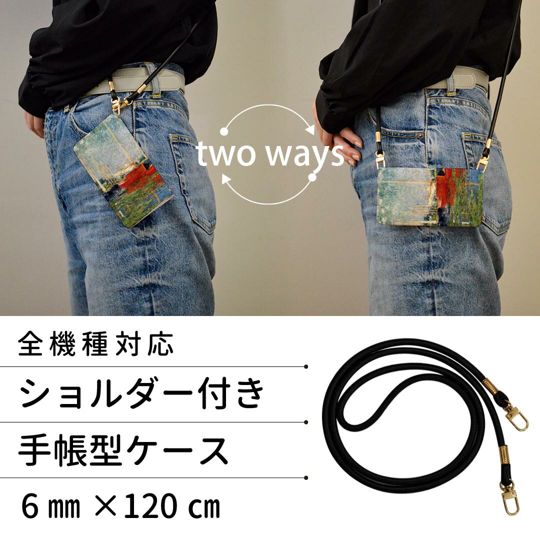 AQUOS wish2 / wish 用 手帳型 ケース カバー SH-51C / SHG06 / A104SH / SH-M20 共通対応 ケース ストラップ付き ケース ショルダー スマホ 落下防止 手帳型 マグネット式 ピタッと閉まる スマホカバー 肩掛け 斜めかけ 003200 外国　絵画　イラスト