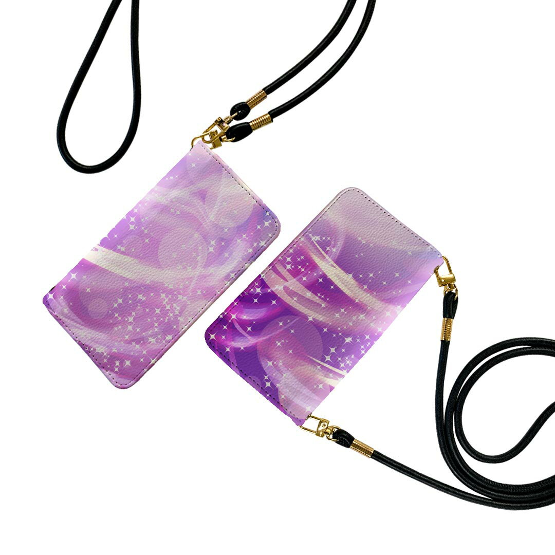 SH-02M AQUOS sense3 アクオス センススリー ストラップ付き sh02m ケース ショルダー スマホ 落下防止 手帳型 マグネット式 ピタッと閉まる スマホカバー 肩掛け 斜めかけ 002054 シンプル　キラキラ　紫