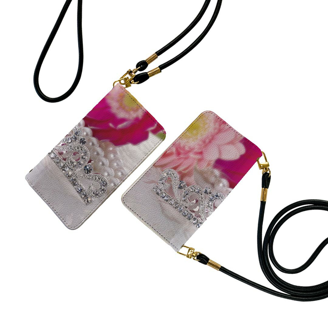 arrows Be3 F-02L アローズ ビースリー ストラップ付き sc02k ケース ショルダー スマホ 落下防止 手帳型 マグネット式 ピタッと閉まる スマホカバー 肩掛け 斜めかけ 002463 花　ジュエリー　ピンク