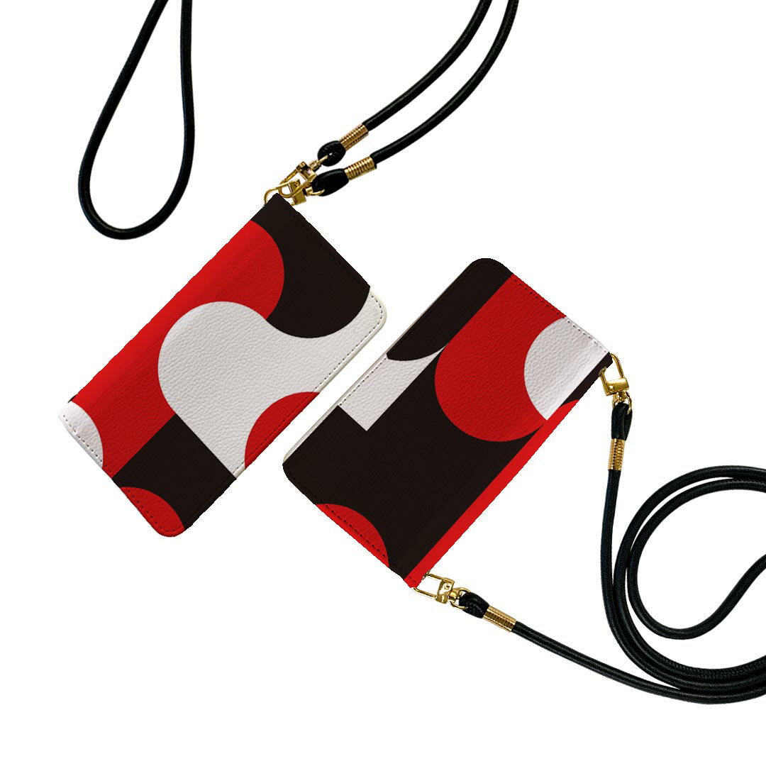 iPhone XR iPhone 10r 専用ケース 各キャリア共通対応 ストラップ付き ケース ショルダー スマホ 落下防止 手帳型 マグネット式 ピタッと閉まる スマホカバー 肩掛け 斜めかけ 002468 模様　赤　黒　白(2.0)