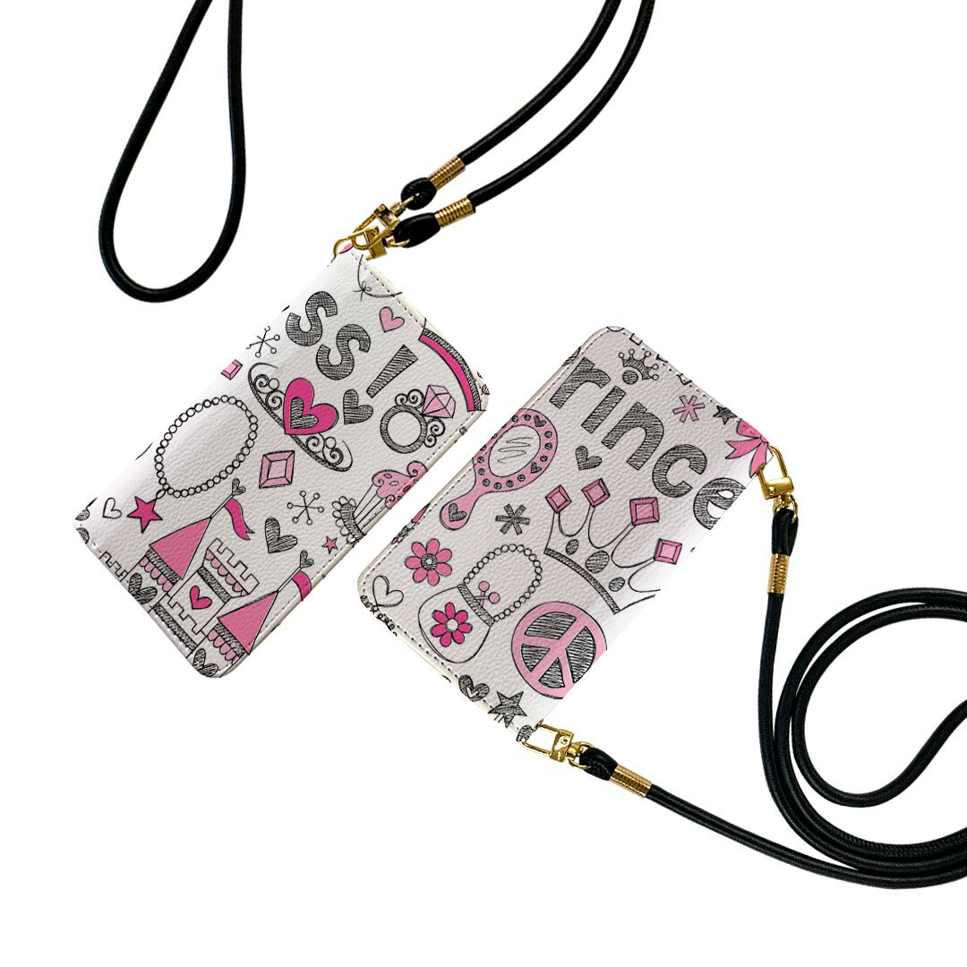 Galaxy S25 Ultra 用 SC-52F / SCG32 共通対応 sc52f 手帳型ケース ストラップ付き ショルダー スマホ 落下防止 手帳型 マグネット式 ピタッと閉まる スマホカバー 肩掛け 斜めかけ 002521 ガーリー 文字 イラスト