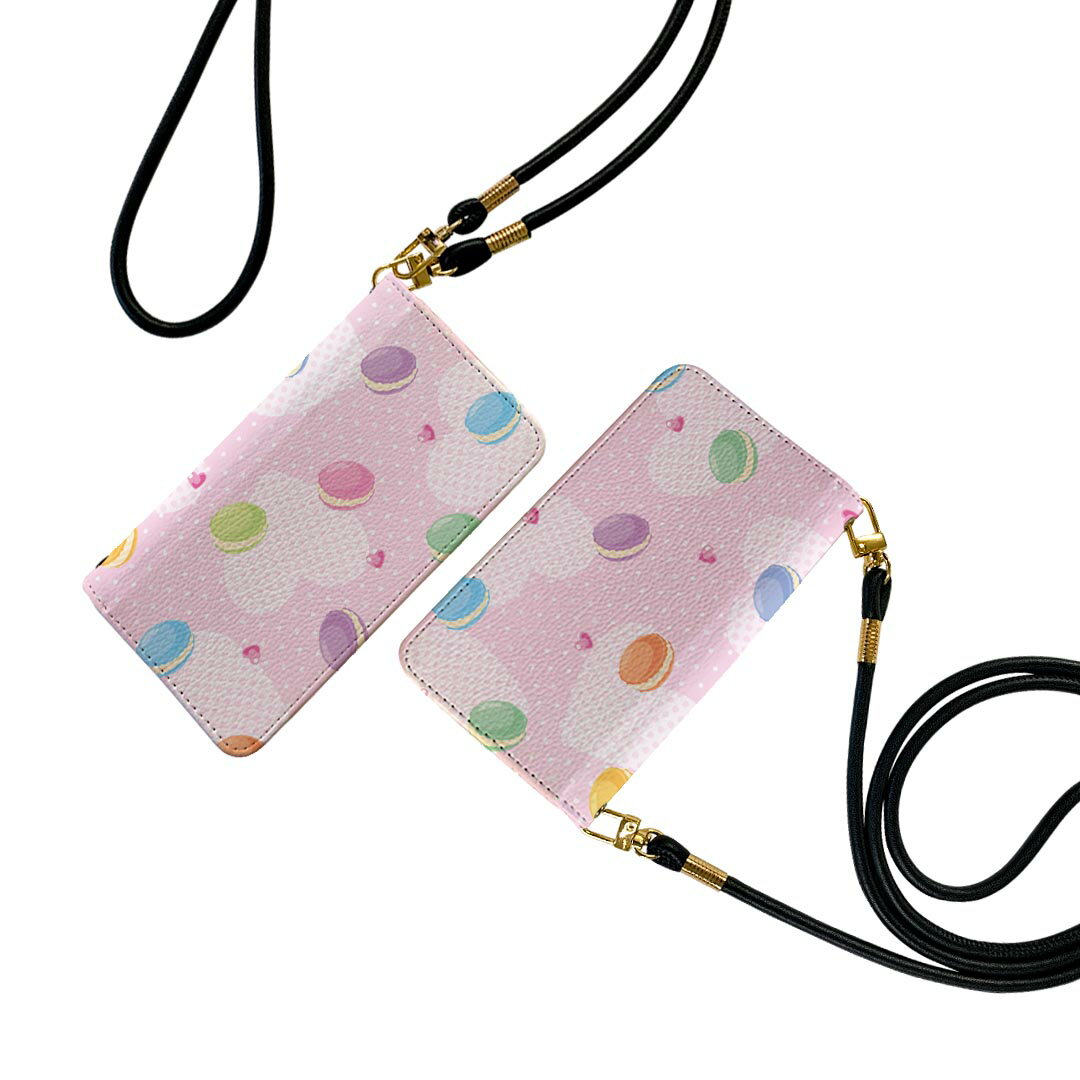 L-03K LG Electronics LG style エルジースタイル ストラップ付き l03k ケース ショルダー スマホ 落下防止 手帳型 マグネット式 ピタッと閉まる スマホカバー 肩掛け 斜めかけ 002609 マカロン　ハート　カラフル