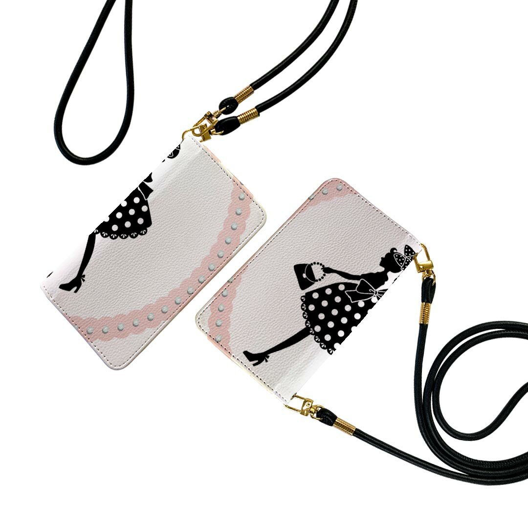 商品特徴・ショルダー付き手帳型スマホケース・シームレスな全面デザイン（内側は落ち着いたオフホワイト）・外側は高品質の人工革を使用・内側にはスマホを装着するケースが付属・機種専用のカメラホール仕様でケースを装着したままの撮影が可能・ワンセグや...