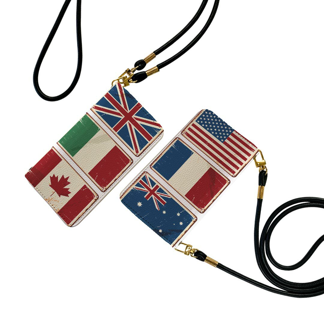 商品特徴・ショルダー付き手帳型スマホケース・シームレスな全面デザイン（内側は落ち着いたオフホワイト）・外側は高品質の人工革を使用・内側にはスマホを装着するケースが付属・機種専用のカメラホール仕様でケースを装着したままの撮影が可能・ワンセグや動画の視聴に便利な横置きスタンド機能・ICカードなどを2枚まで収納できるカードスロット付き・マグネットフリップで開け閉めカンタン注意事項商品画像はサンプルイメージですので、ご覧の環境によっては多少色味に違いを感じる場合がございます。イメージと違った、モニターと色味が異なるという理由での交換や返金はご対応出来かねます。ショルダーとカバーのみの販売で本体は付属しません。ワイヤレス充電対応機種についてはお使いの機器や環境により反応しない場合があります。その場合お手数ですがケースから外してお使い下さい。卓上ホルダ及びワイヤレスでの充電は保障の対象外となります。こちらは無地のレザーにデザインをプリントした商品で、デコなどの加工はございません。凹凸や光沢があるように見えたり布地や金属を素材にしたように見える商品もありますが、デザインの図版によるものです。撮影時にカバーが映り込む恐れがあるため、カメラ用の穴は若干大きめに開けています。カメラ穴の位置にわずかなズレが生じる場合がございます。また印刷時に微妙な画像のズレが生じる場合がございます。ご注文後に1点1点制作する受注生産品のため、不良品以外のご返品や交換は固くお断り致します。機種の選択間違いも保証対象外となりますため、ご注文の際は必ず機種をご確認下さい。発送について完全受注生産のハンドメイド商品となりますので、既製品と比べて発送までお時間を頂いています。 基本的に決済確認後、通常で3営業日程度、最大で10営業日程度での発送となります。繁忙期や休業日明けの場合はさらに時間がかかる場合があります。 その際には別途メールにてご連絡致します。メール便の場合、発送日から到着までに2-4日ほどかかる場合が多く、紛失などの保障もご対応できかねます。あらかじめご了承下さい。