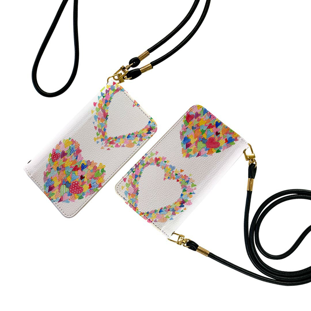 商品特徴・ショルダー付き手帳型スマホケース・シームレスな全面デザイン（内側は落ち着いたオフホワイト）・外側は高品質の人工革を使用・内側にはスマホを装着するケースが付属・機種専用のカメラホール仕様でケースを装着したままの撮影が可能・ワンセグや...