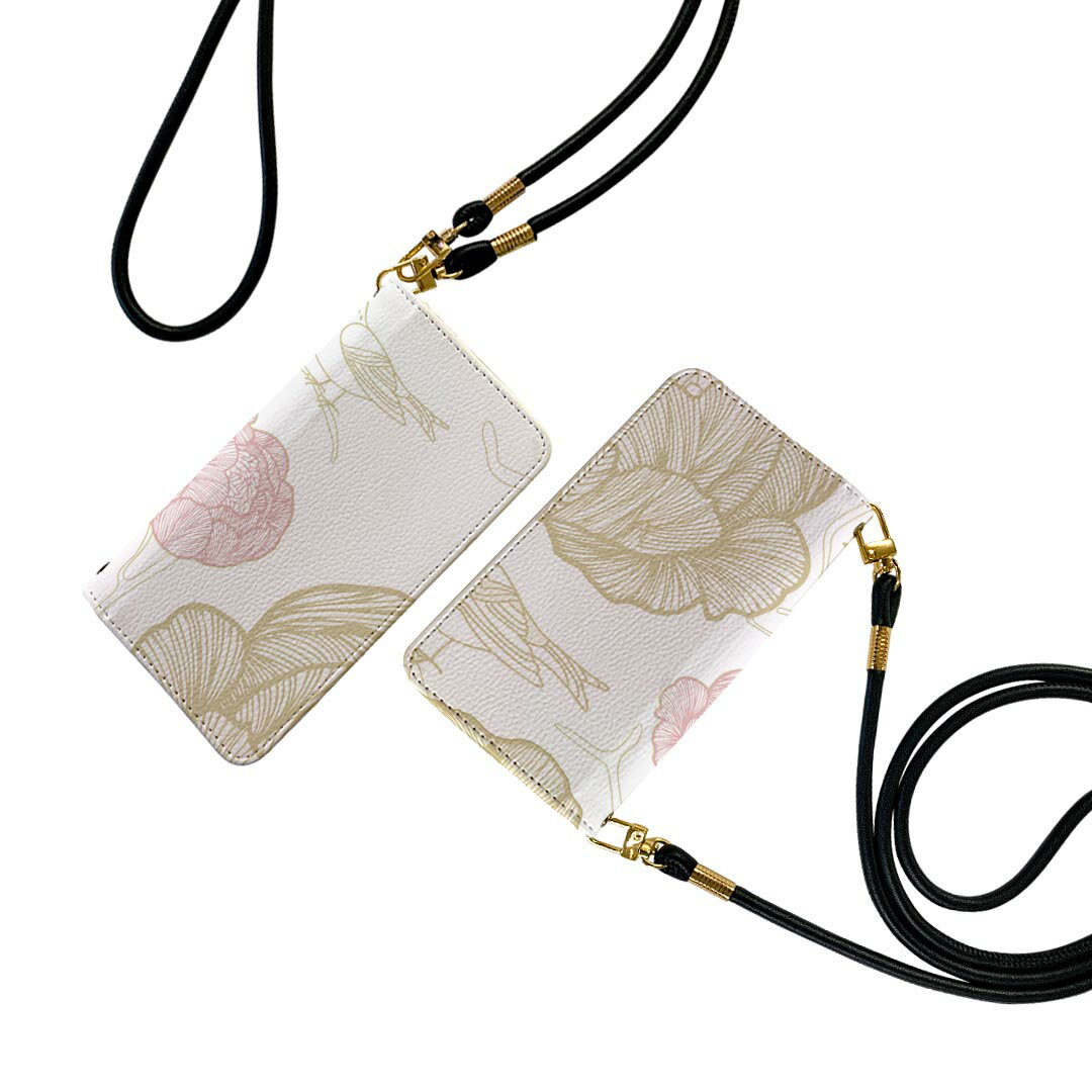 SOV41 Xperia 5 エクスぺリア ファイブ xperia5 sov41 ストラップ付き ケース ショルダー スマホ 落下防止 手帳型 マグネット式 ピタッと閉まる スマホカバー 肩掛け 斜めかけ 003758 花　イラスト(2.0)